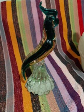 Glass Parrot Figurine - Green Decorative Bird